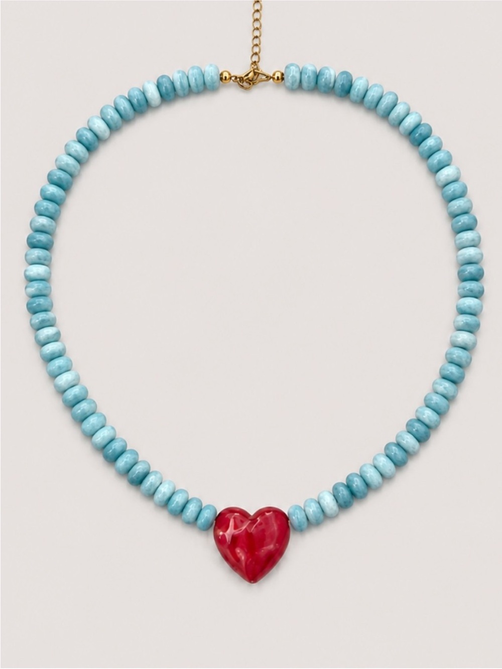 New! Blue Mixed Beaded Red Heart Necklace NWOT 3049
